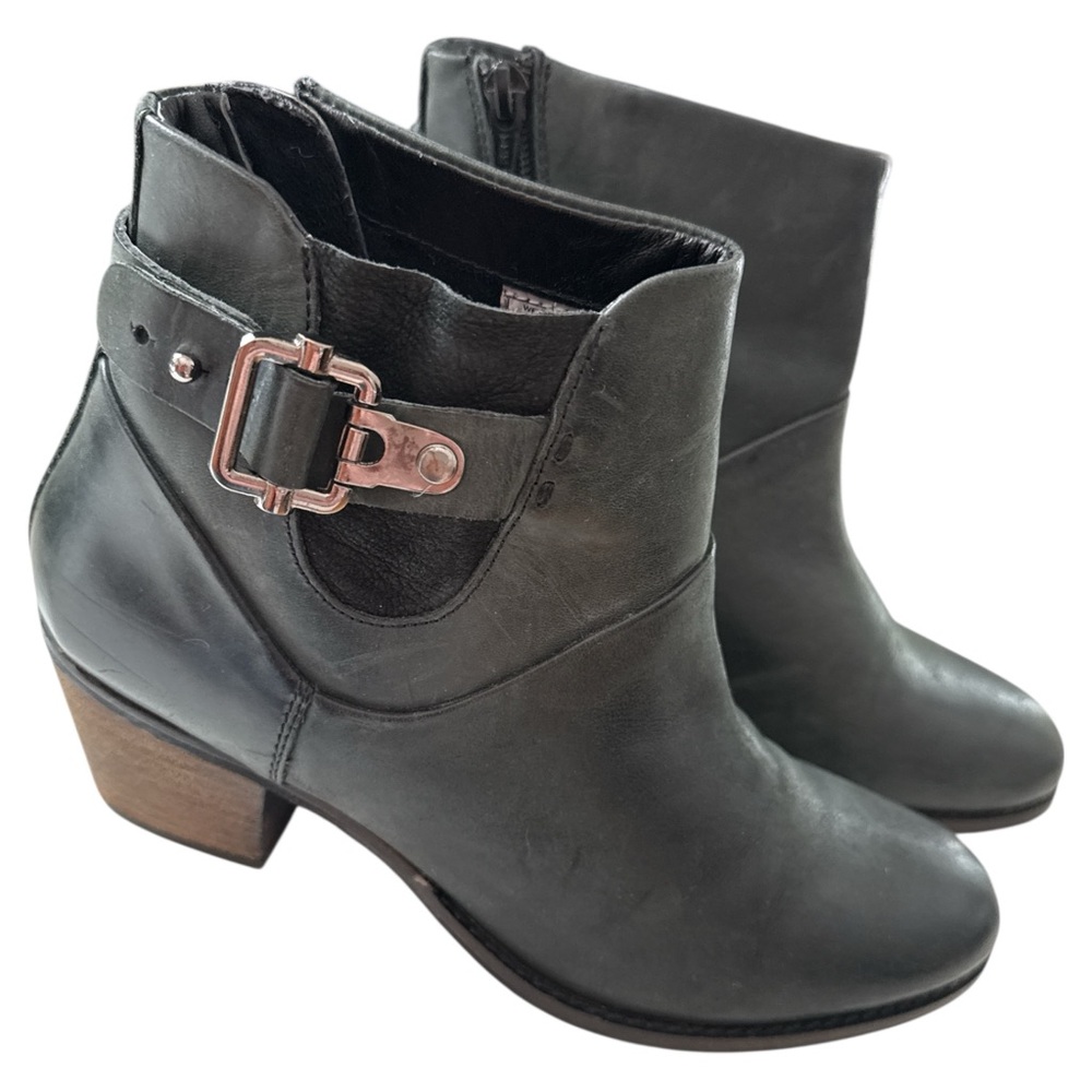Earth Womens West Riverton‎ Black Leather Western Ankle  Boots Heeled Size 8